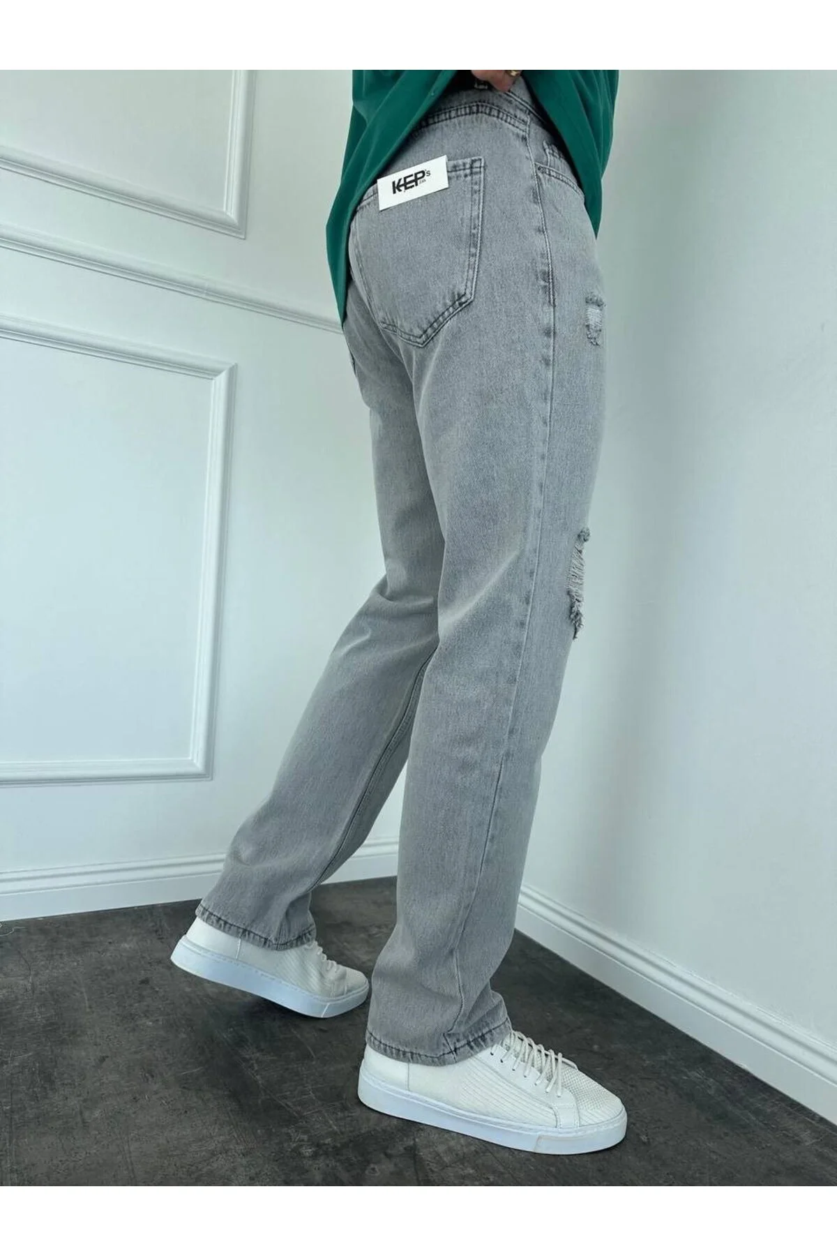 Diz Yırtık Detay Baggy Pantolon