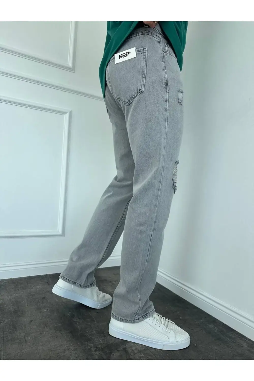 Diz Yırtık Detay Baggy Pantolon