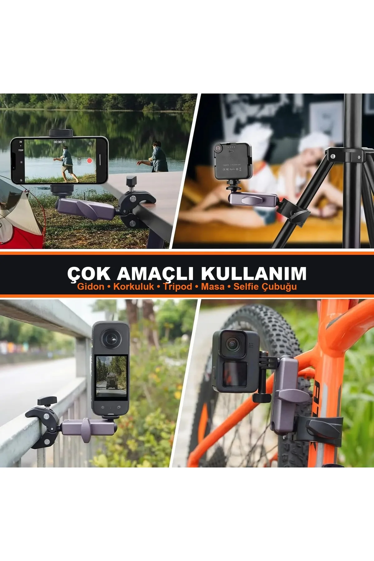 DJI Osmo Action 6 Osmo 360 Insta360 X6 X5 Uyumlu Alüminyum 360° Gidon Kelepçesi Bisiklet Motosiklet Montaj - Görsel 7