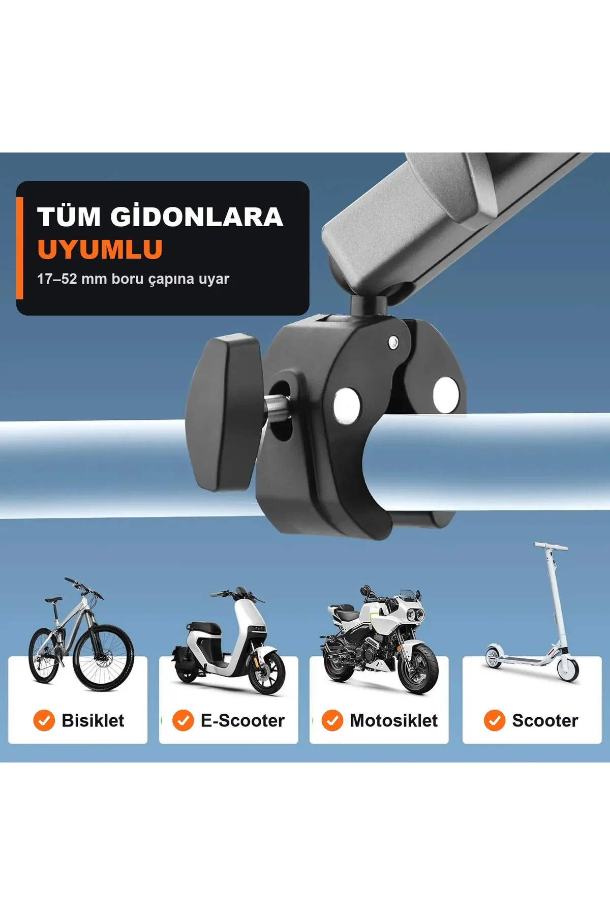 DJI Osmo Action 6 Osmo 360 Insta360 X6 X5 Uyumlu Alüminyum 360° Gidon Kelepçesi Bisiklet Motosiklet Montaj - Görsel 2
