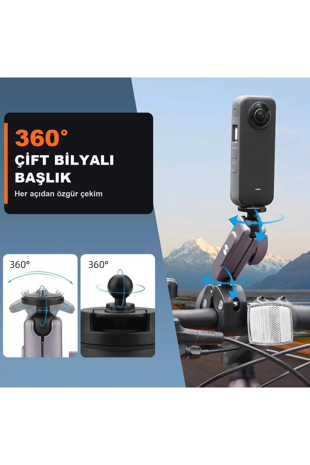 DJI Osmo Action 6 Osmo 360 Insta360 X6 X5 Uyumlu Alüminyum 360° Gidon Kelepçesi Bisiklet Motosiklet Montaj - Görsel 4