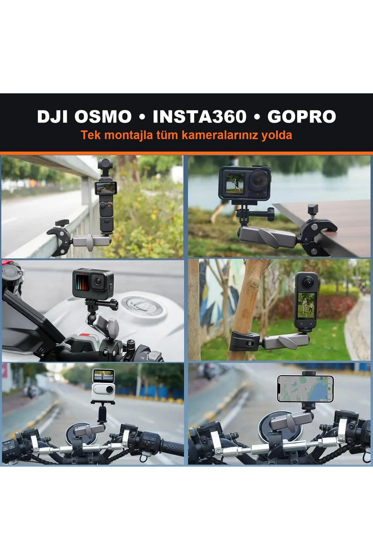 DJI Osmo Action 6 Osmo 360 Insta360 X6 X5 Uyumlu Alüminyum 360° Gidon Kelepçesi Bisiklet Motosiklet Montaj - Görsel 6