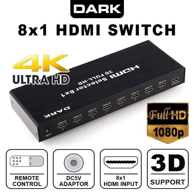 DK-HD-SW8X1 8 Giriş 1 Çıkışlı Uzaktan Kumandalı Full Hd HDMI Switch