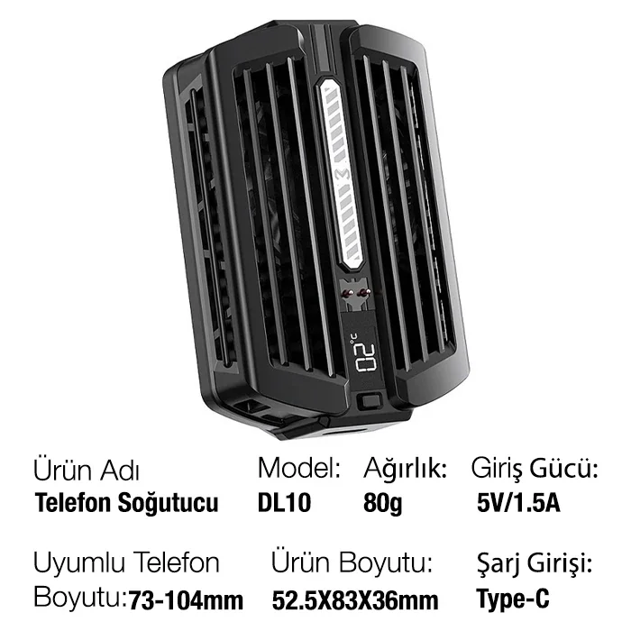 DL10 2000mAh Powerbank’li Telefon Soğutucu Fan – Mobil Oyun Isısına Son