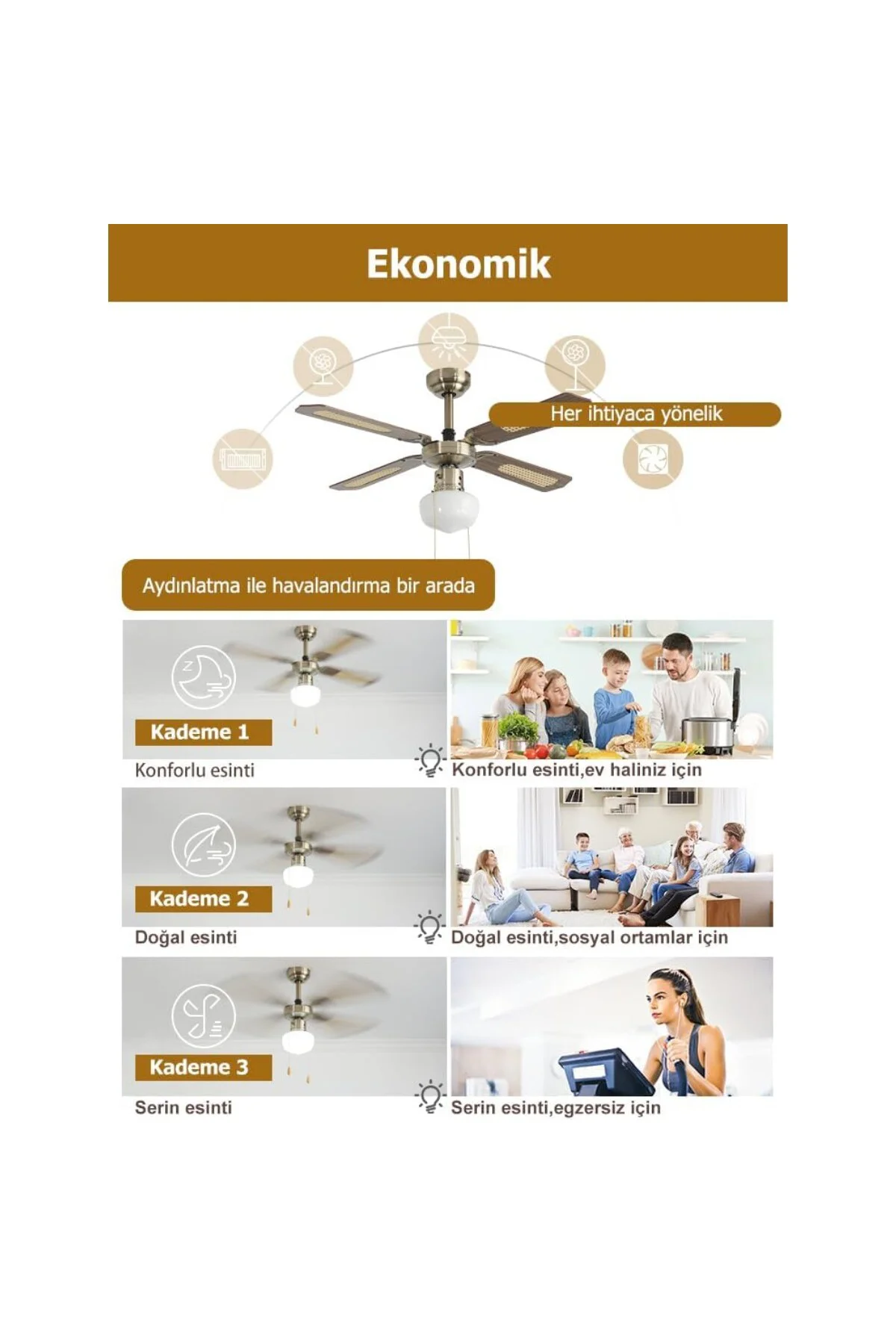 DLC POYRAZ TAVAN VANTİLATÖRÜ ANTİK 107CM