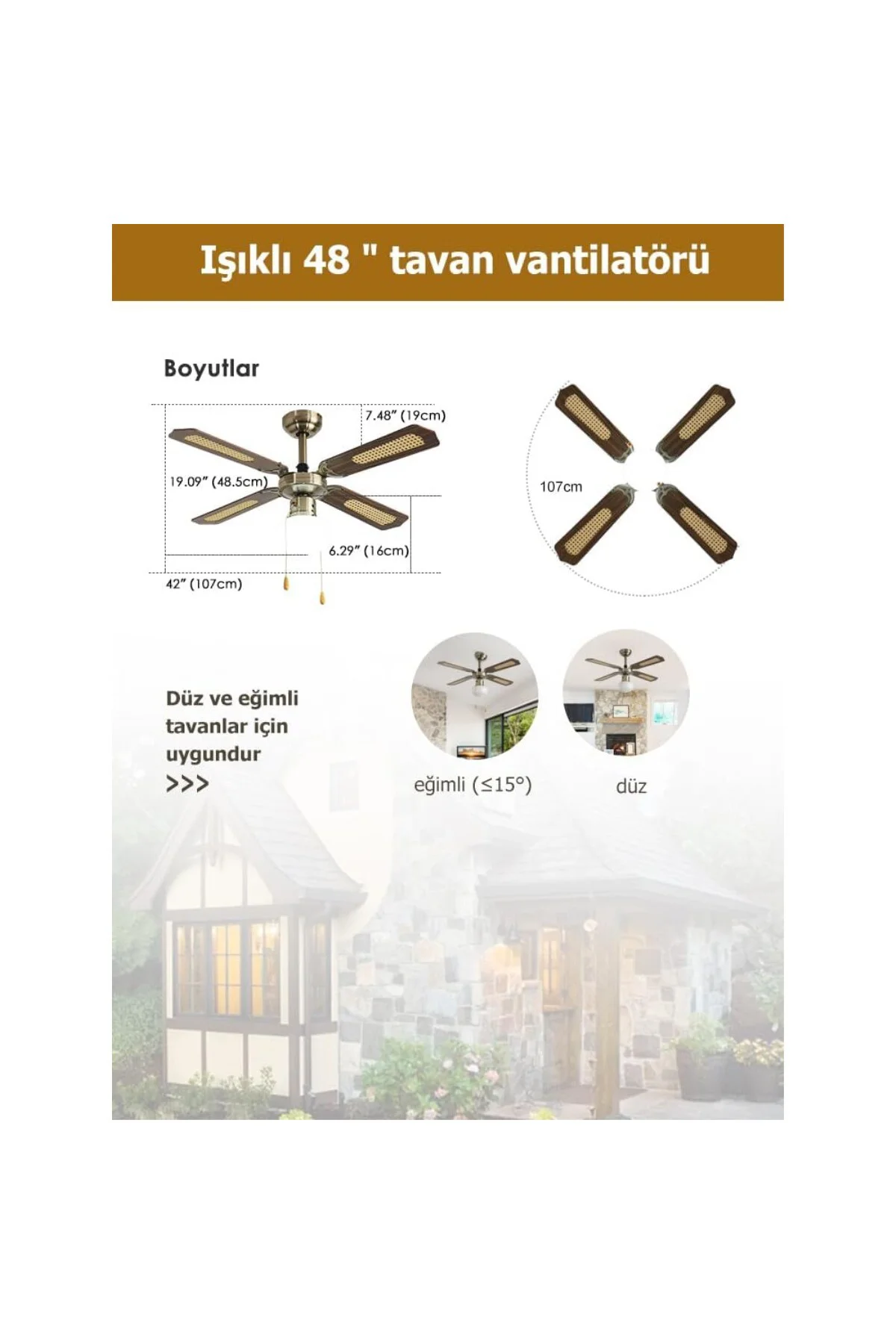 DLC POYRAZ TAVAN VANTİLATÖRÜ ANTİK 107CM