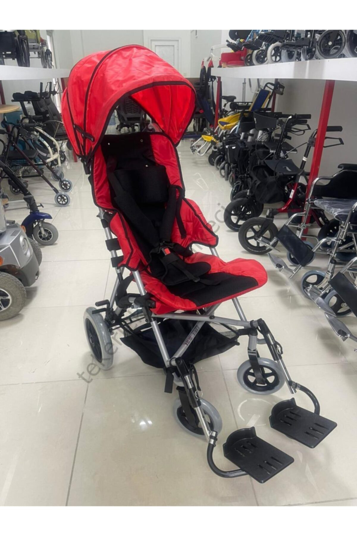 Comfort Plus Pediatrik Baston Puset Kırmızı|Alüminyum Şase,Katlanır Kasa,Quick