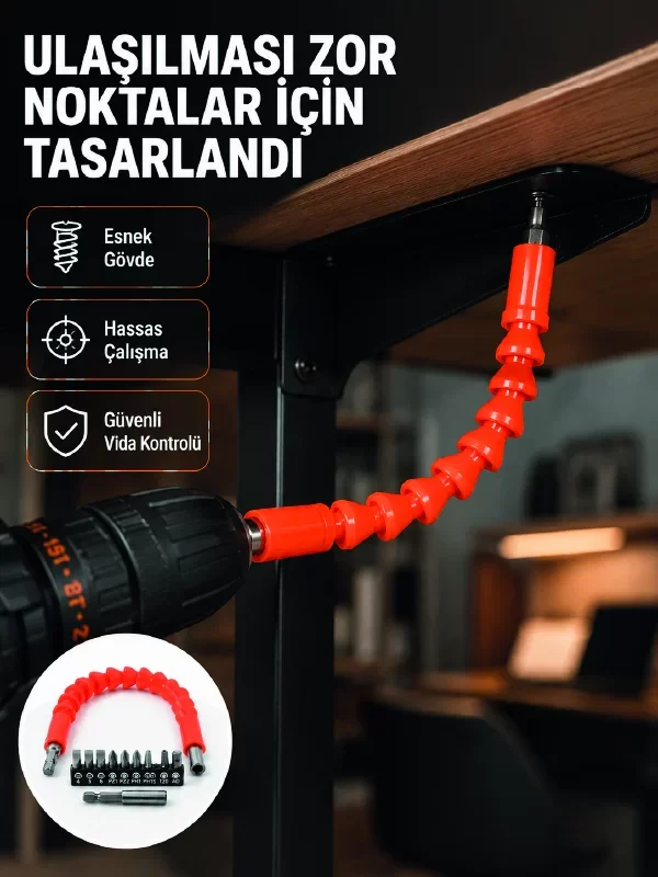 DMAX 12 Parça Esnek Şaftlı Matkap Bits Uç Seti - Vida Montaj ve Tamir Aracı