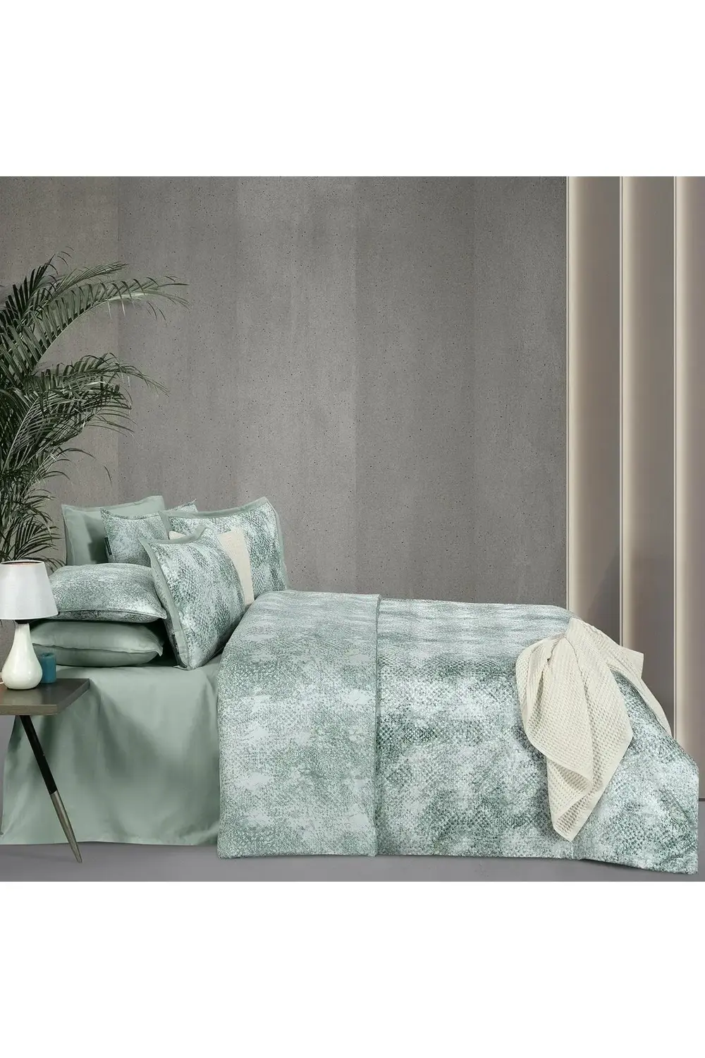 Sarev Dnipro Çift Kişilik %100 Pamuk Saten "300 Tc" Nevresim Takımı Yeş