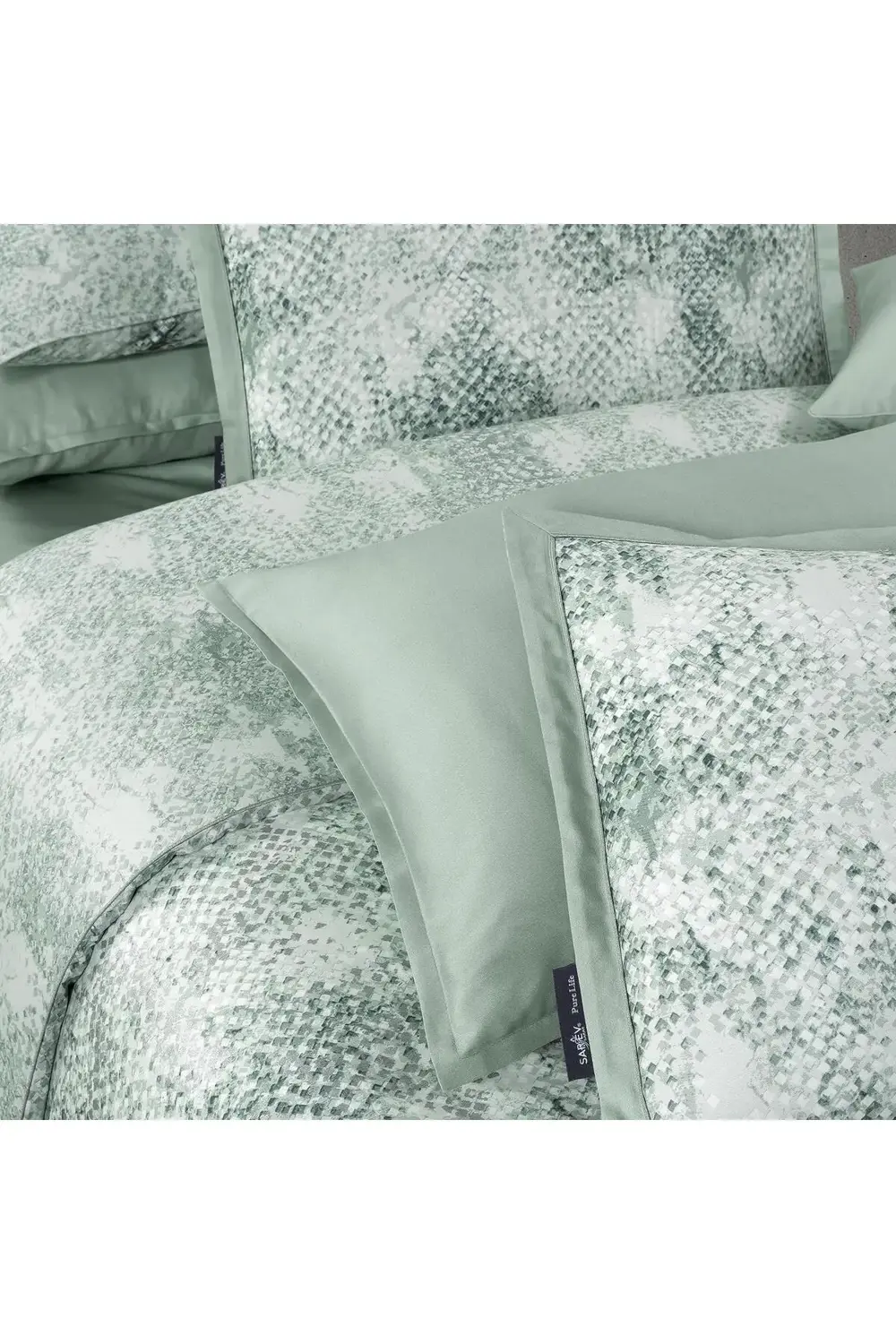 Sarev Dnipro Çift Kişilik %100 Pamuk Saten "300 Tc" Nevresim Takımı Yeş