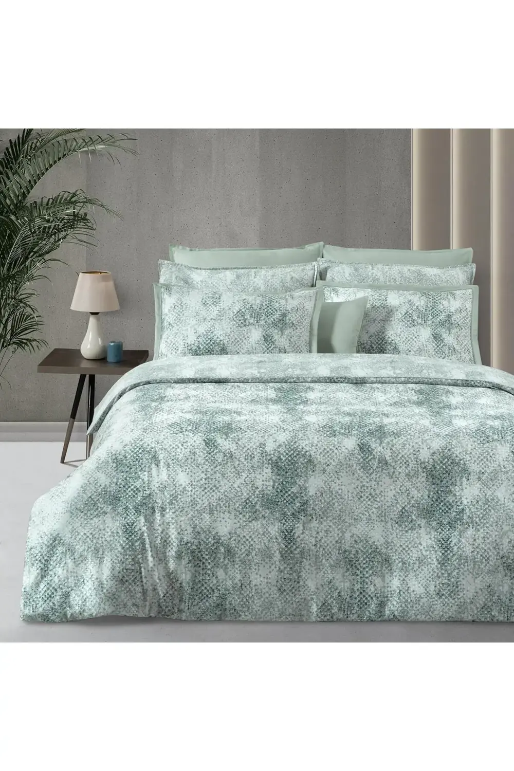 Sarev Dnipro Çift Kişilik %100 Pamuk Saten "300 Tc" Nevresim Takımı Yeş