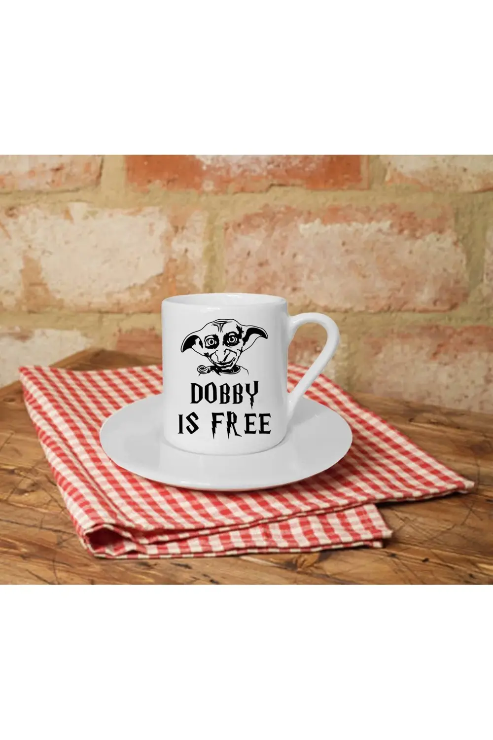 Dobby Is Free Baskılı Beyaz Türk Kahvesi Fincanı