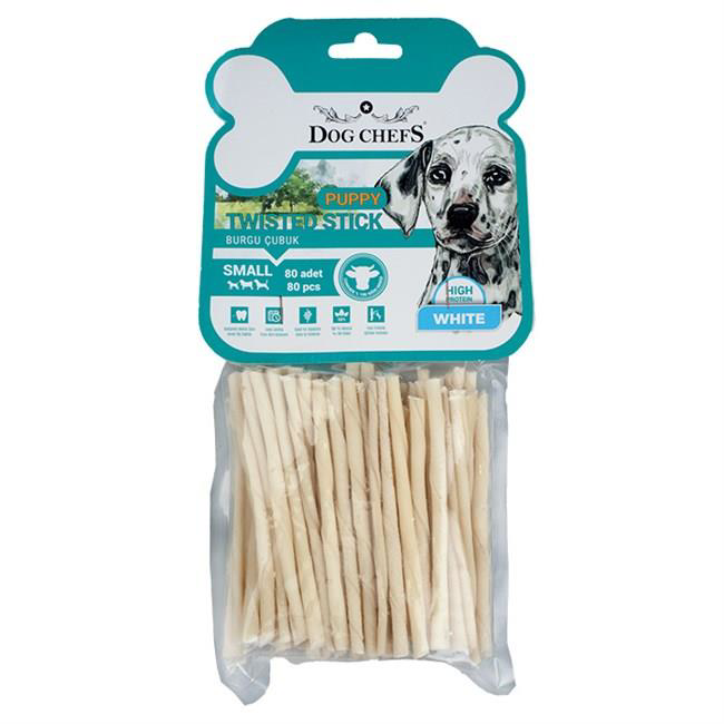 Dog Chefs Burgulu İnce Puppy Beyaz 80 li Paket