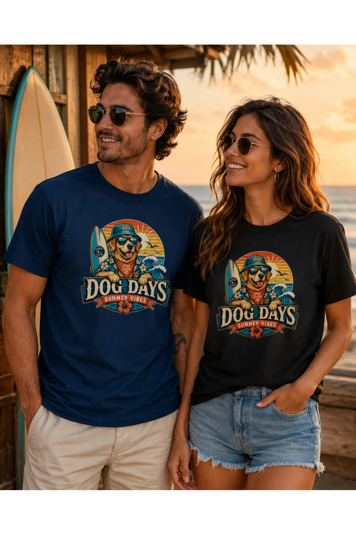 Dog Days Summer Vibes Unisex Köpek Baskılı Yaz Temalı Regular Kalıp Bisiklet Yaka T-Shirt