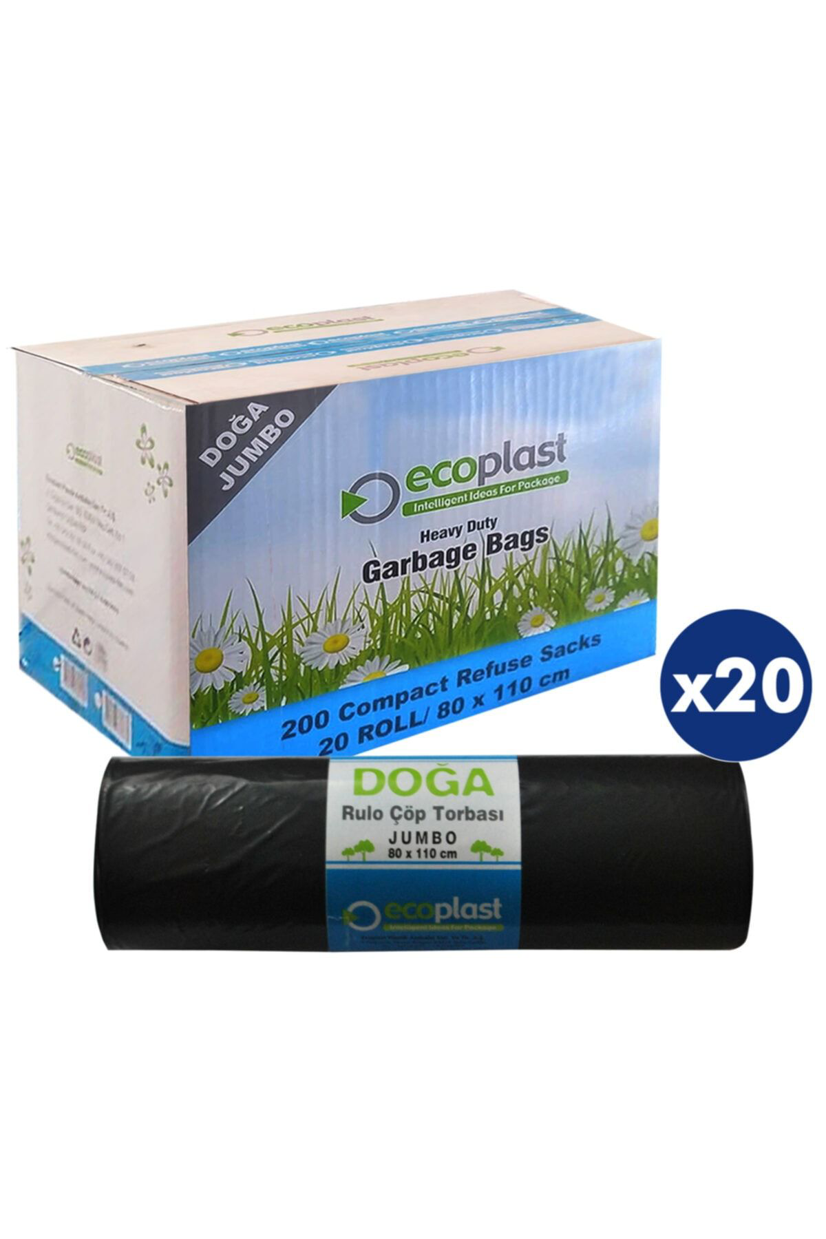 Ecoplast Doğa Çöp Torbası Jumbo 80X110 Cm 90 Lt 20X10'lu (200 Adet)