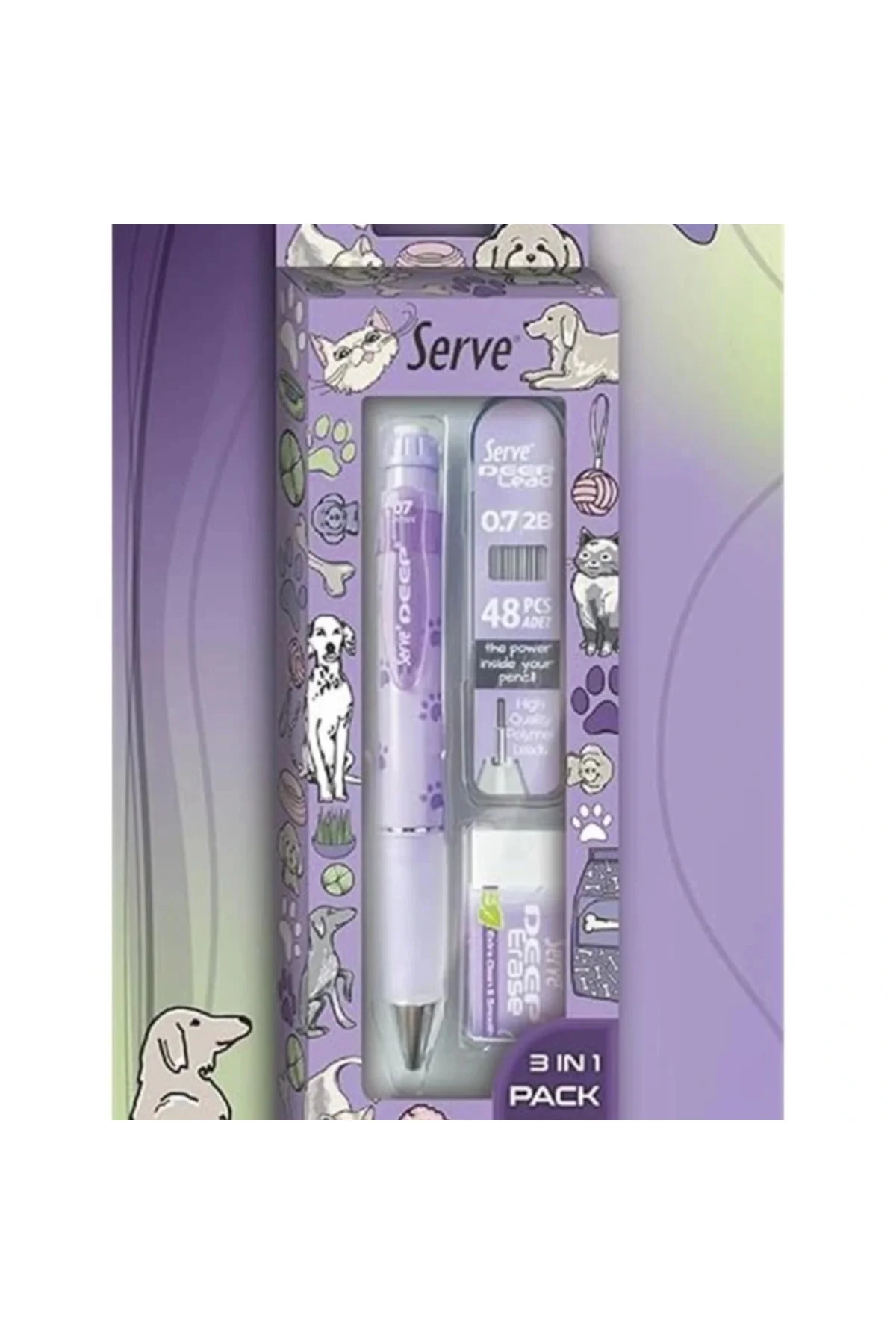 Doğa Desenli Deep Kalem, Deep Silgi ve Deep Min, 0.7 mm, Lavanta
