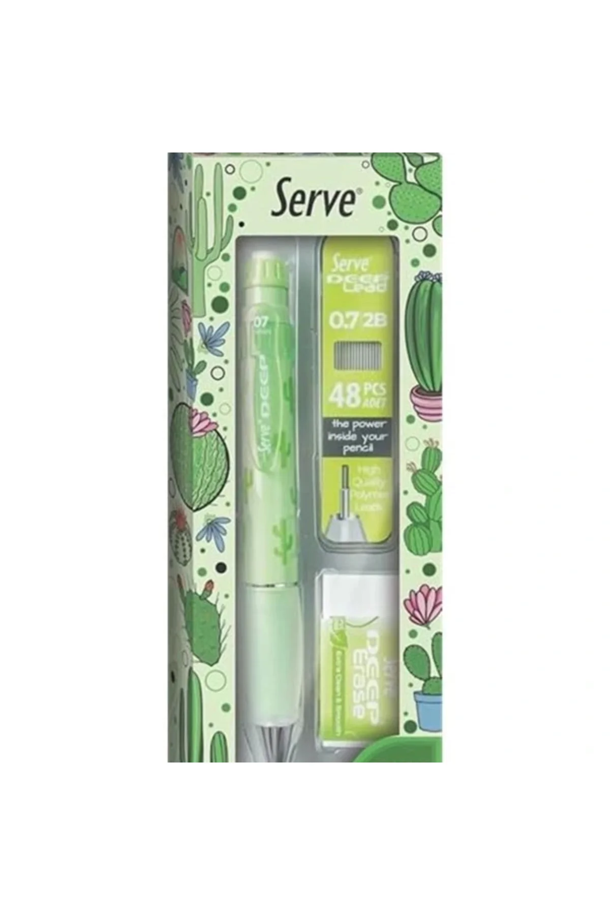Doğa Desenli Deep Kalem, Deep Silgi ve Deep Min, 0.7 mm, Elma Yeşili