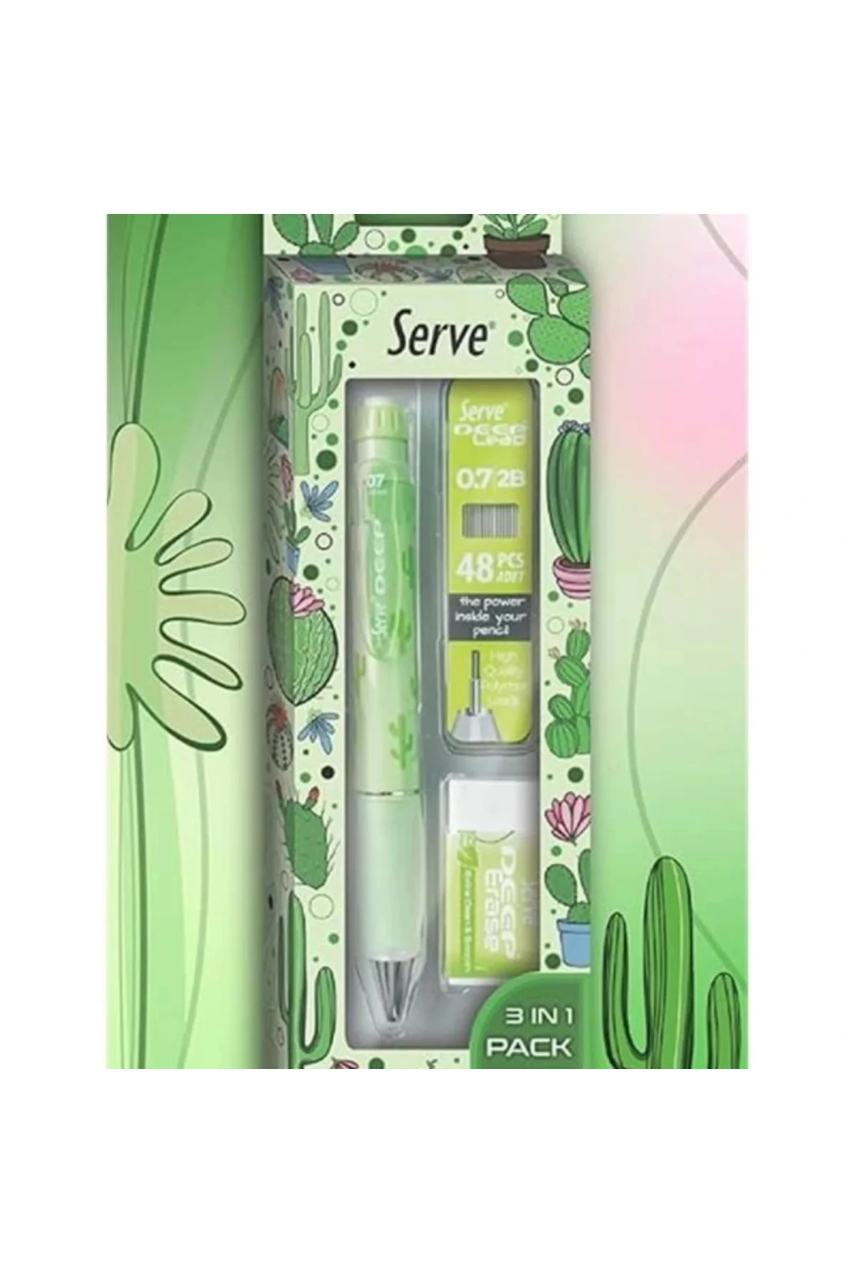 Doğa Desenli Deep Kalem, Deep Silgi ve Deep Min, 0.7 mm, Elma Yeşili