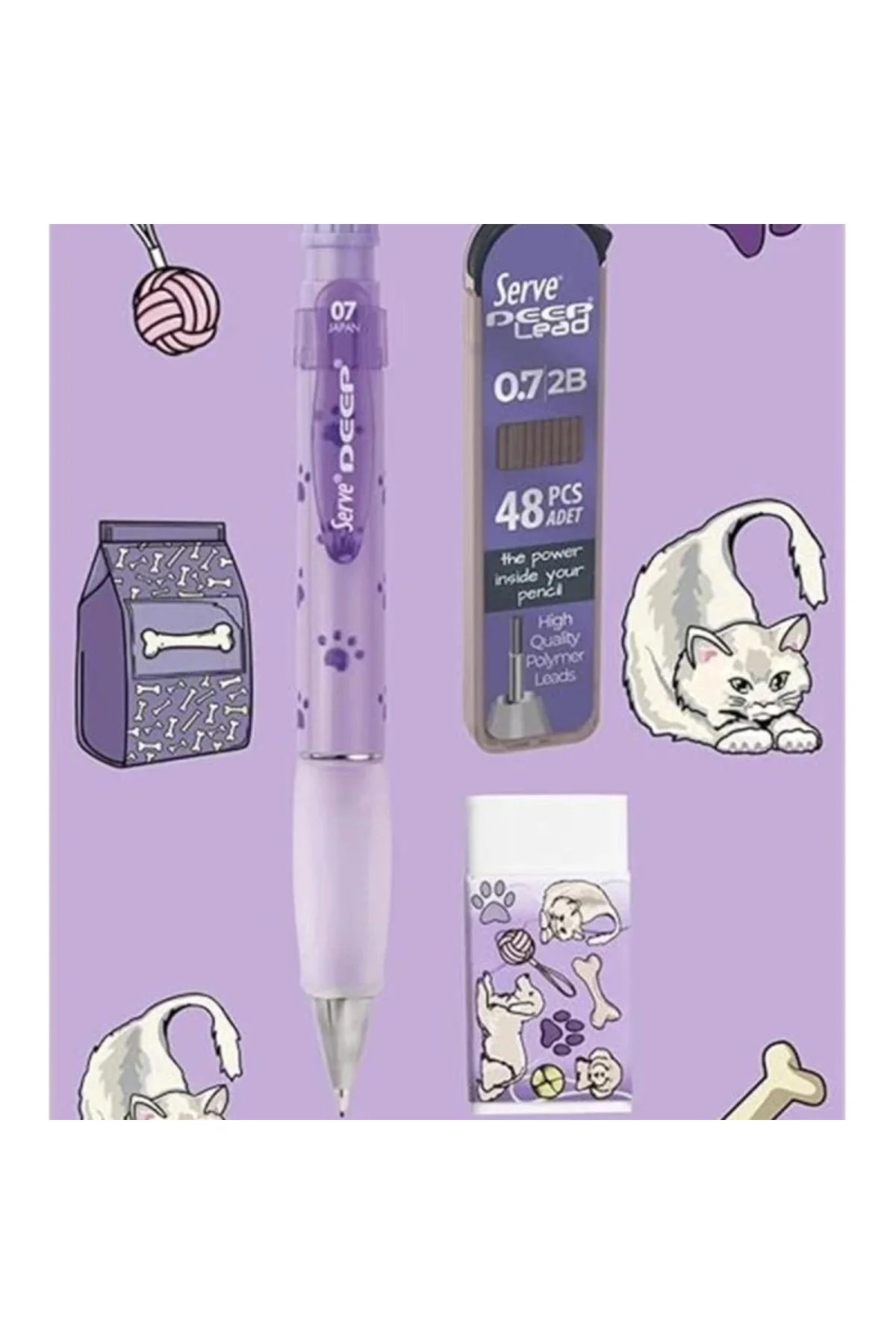 Doğa Desenli Deep Kalem, Deep Silgi ve Deep Min, 0.7 mm, Lavanta