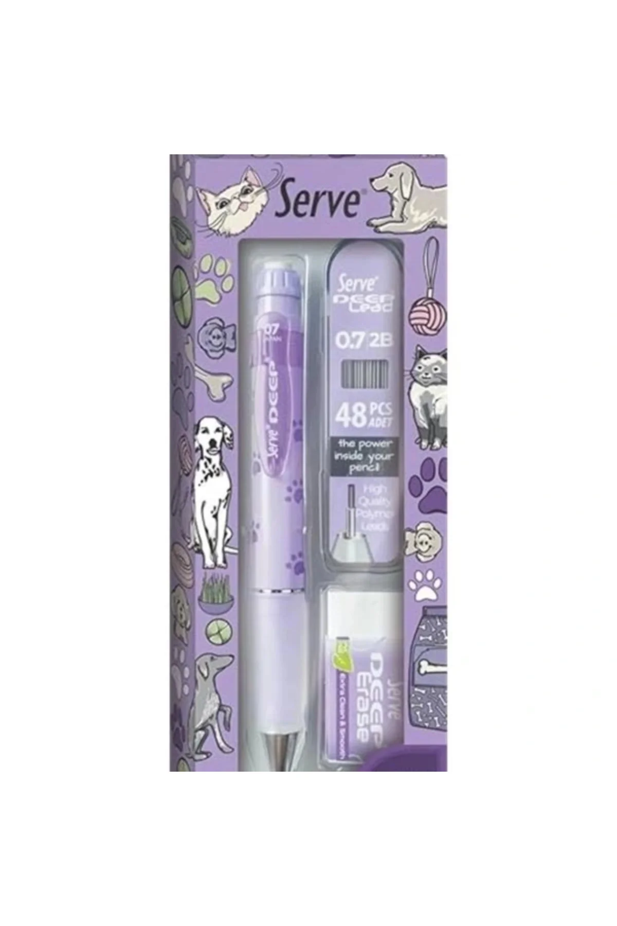 Doğa Desenli Deep Kalem, Deep Silgi ve Deep Min, 0.7 mm, Lavanta