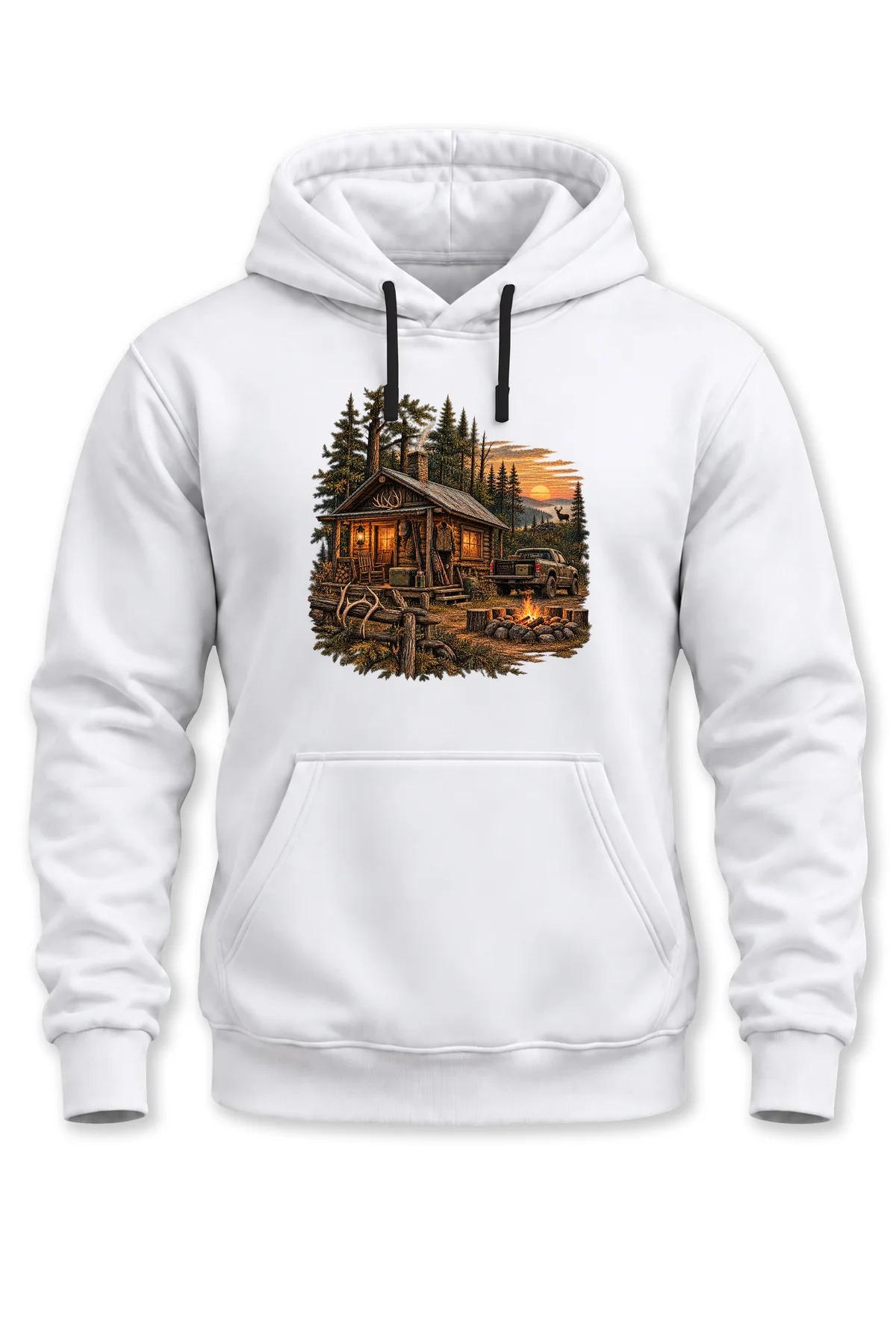 Doğa Kamp Evi Baskılı Kapüşonlu Sweatshirt Unisex Outdoor Dağ Evi Temalı Hoodie