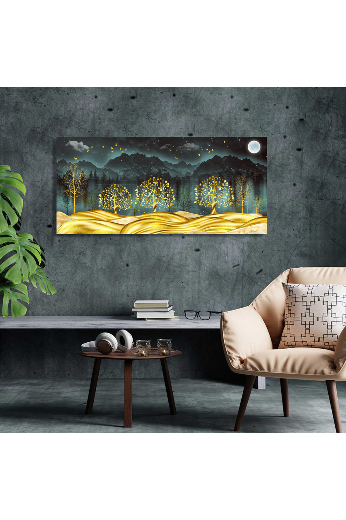 Korkmazkanvas Doğa Manzarasındaki Altın Kumlar Ve Altın Ağaçlar Kanvas Tablo