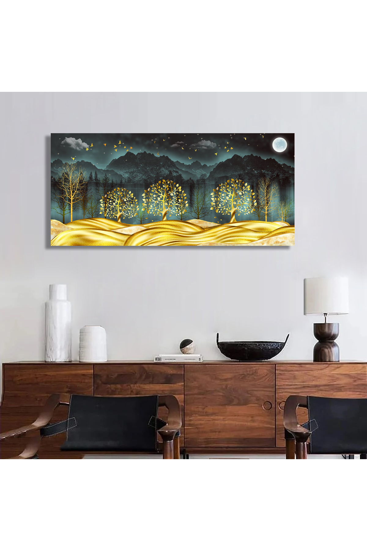 Korkmazkanvas Doğa Manzarasındaki Altın Kumlar Ve Altın Ağaçlar Kanvas Tablo