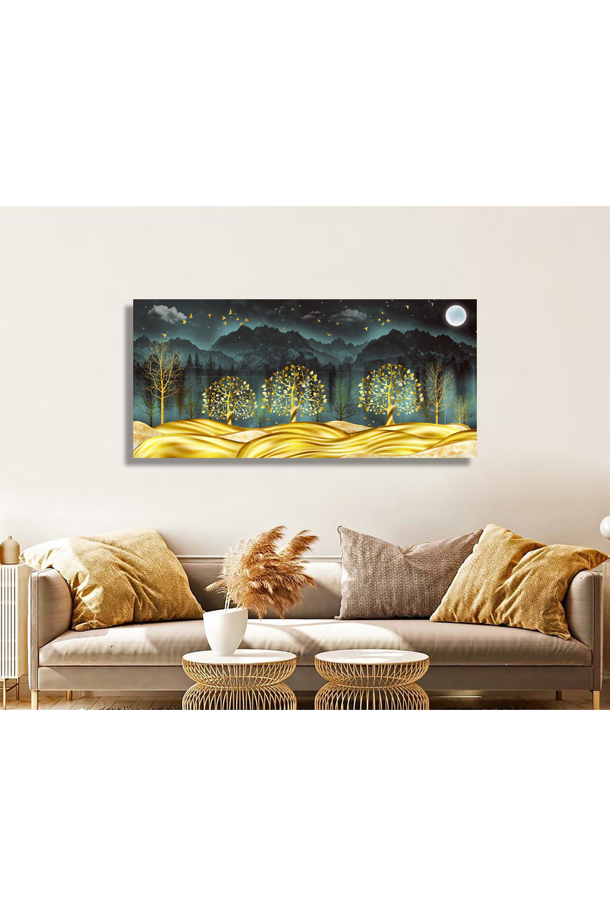 Korkmazkanvas Doğa Manzarasındaki Altın Kumlar Ve Altın Ağaçlar Kanvas Tablo