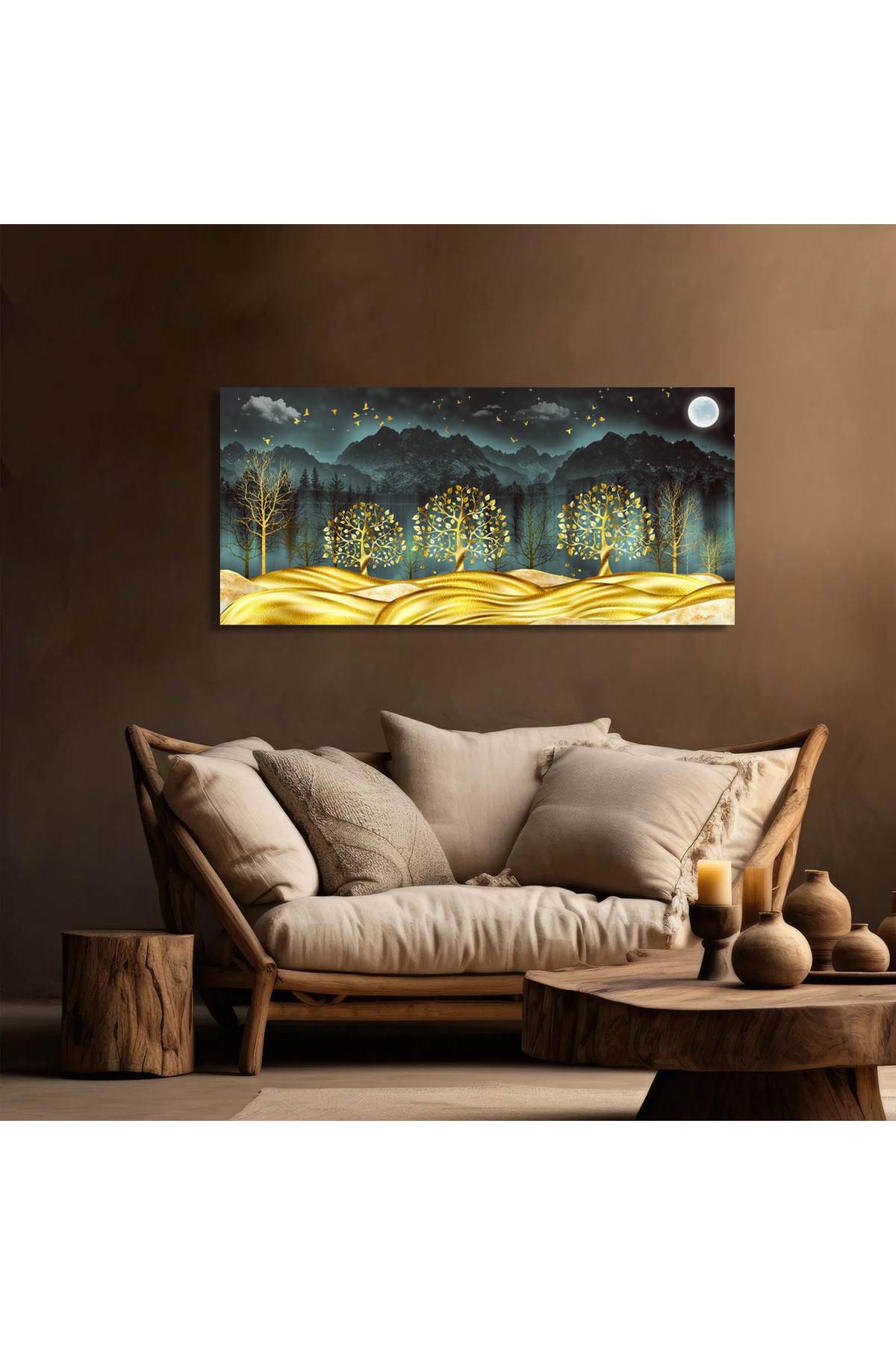 Korkmazkanvas Doğa Manzarasındaki Altın Kumlar Ve Altın Ağaçlar Kanvas Tablo