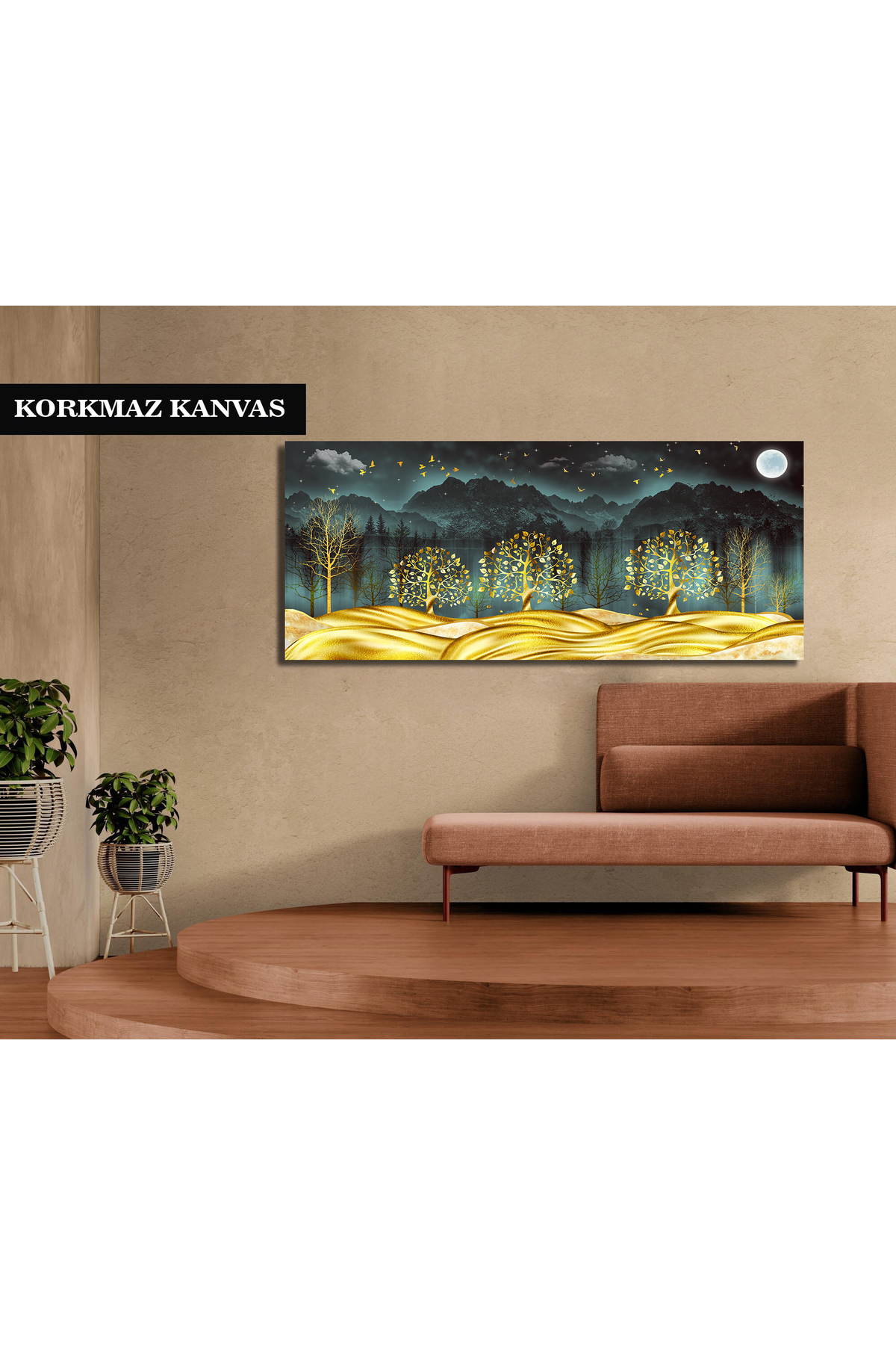 Korkmazkanvas Doğa Manzarasındaki Altın Kumlar Ve Altın Ağaçlar Kanvas Tablo