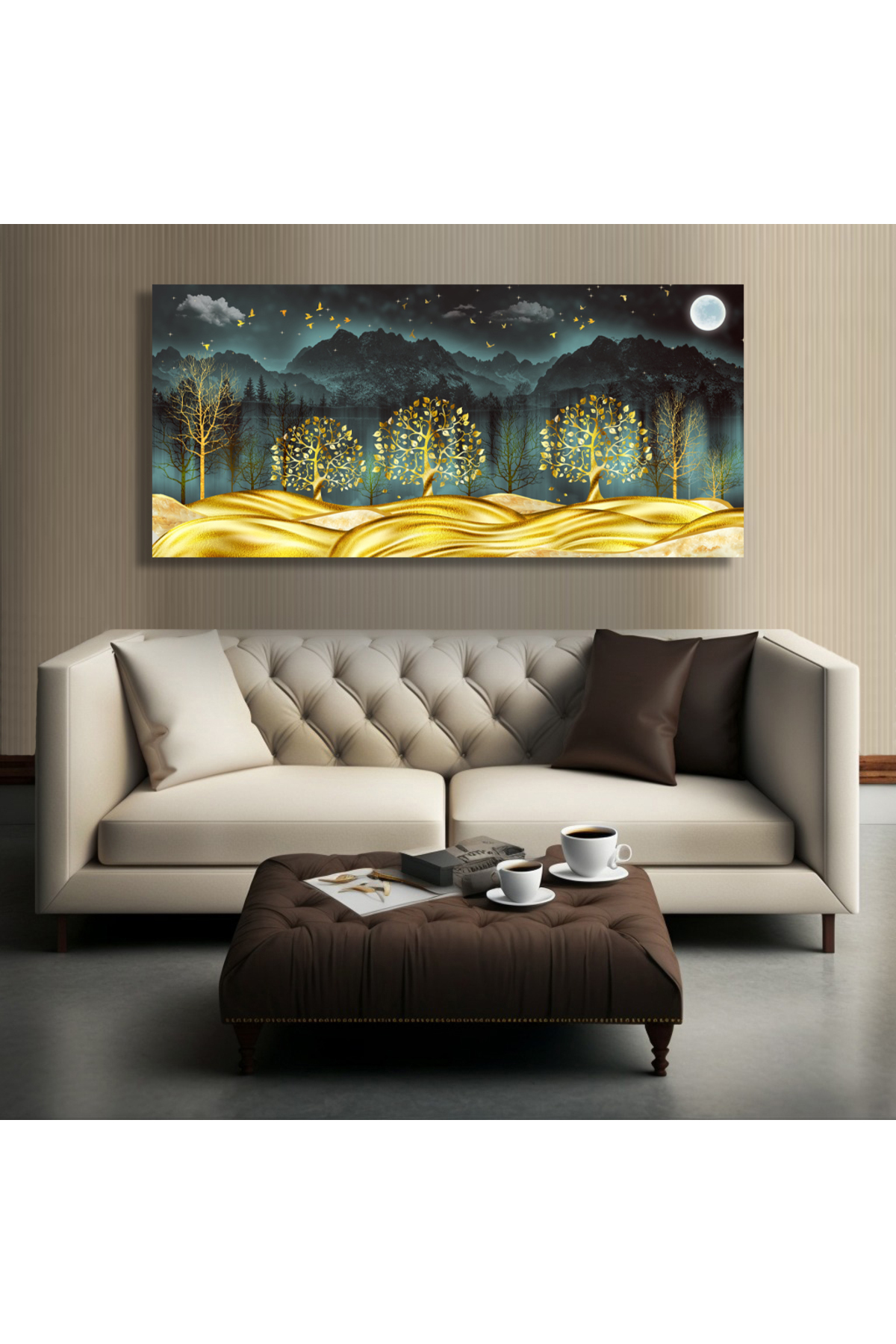 Korkmazkanvas Doğa Manzarasındaki Altın Kumlar Ve Altın Ağaçlar Kanvas Tablo