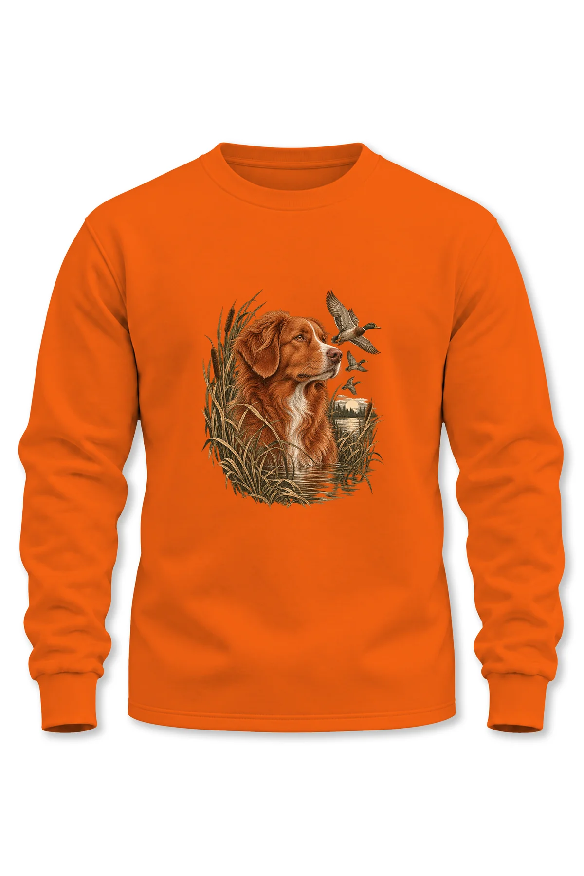 Doğa Ve Köpek Baskılı Uzun Kollu 3 İplik Şardonlu Avcı Sweatshirt