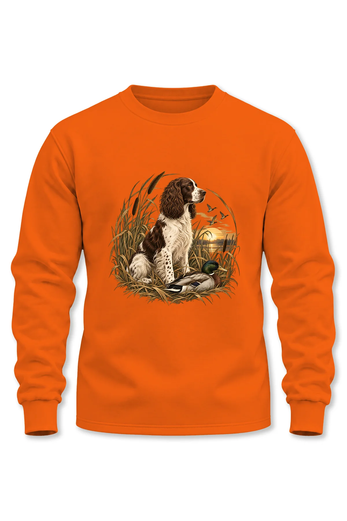 Doğa Ve Spaniel Baskılı Uzun Kollu 3 İplik Şardonlu Avcı Sweatshirt