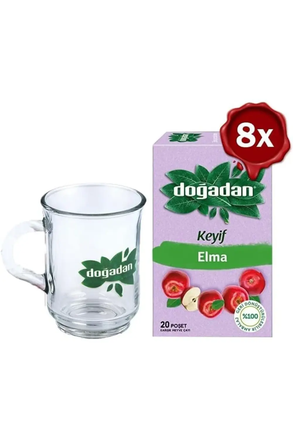 Doğadan Elma Çayı 20'li x 8 ve Doğadan Cam Bardak Hediyeli 117822