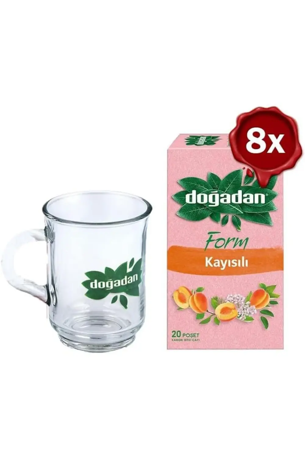 Doğadan Form Çay Kayısılı 20'li x 8 ve Doğadan Cam Bardak Hediyel