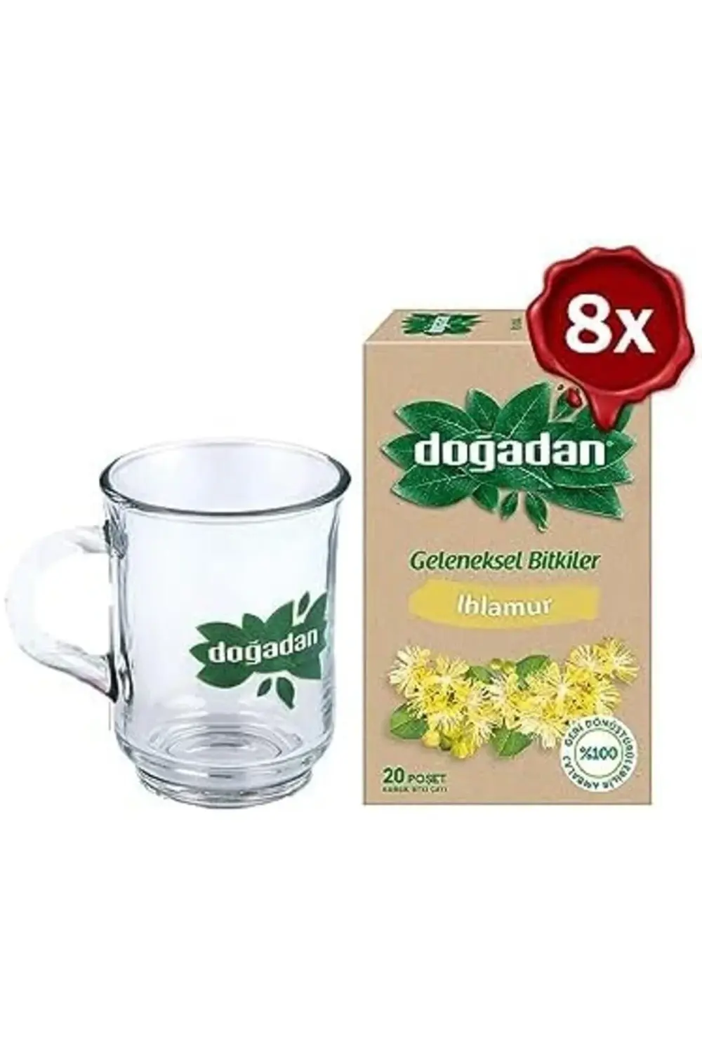 Doğadan Ihlamur Çayı 20'li x 8 ve Doğadan Cam Bardak Hediyeli 395
