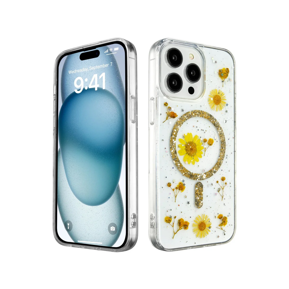 Doğadan İlham Alan iPhone 14 Pro Daisy Simli Magsafe Kapak - Altın