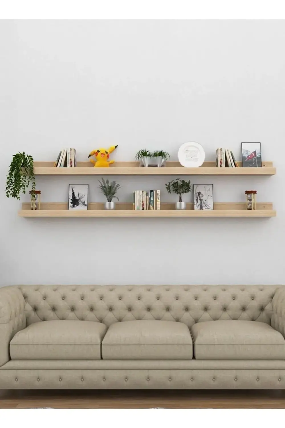 Doğal Ahşap 150cm Çam Ahşap Resim Çerçeve Rafı Duvar Rafı Kitaplı