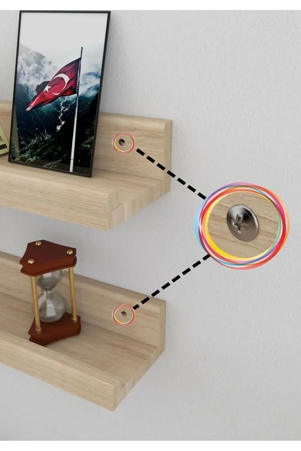 Doğal Ahşap 150cm Çam Ahşap Resim Çerçeve Rafı Duvar Rafı Kitaplı