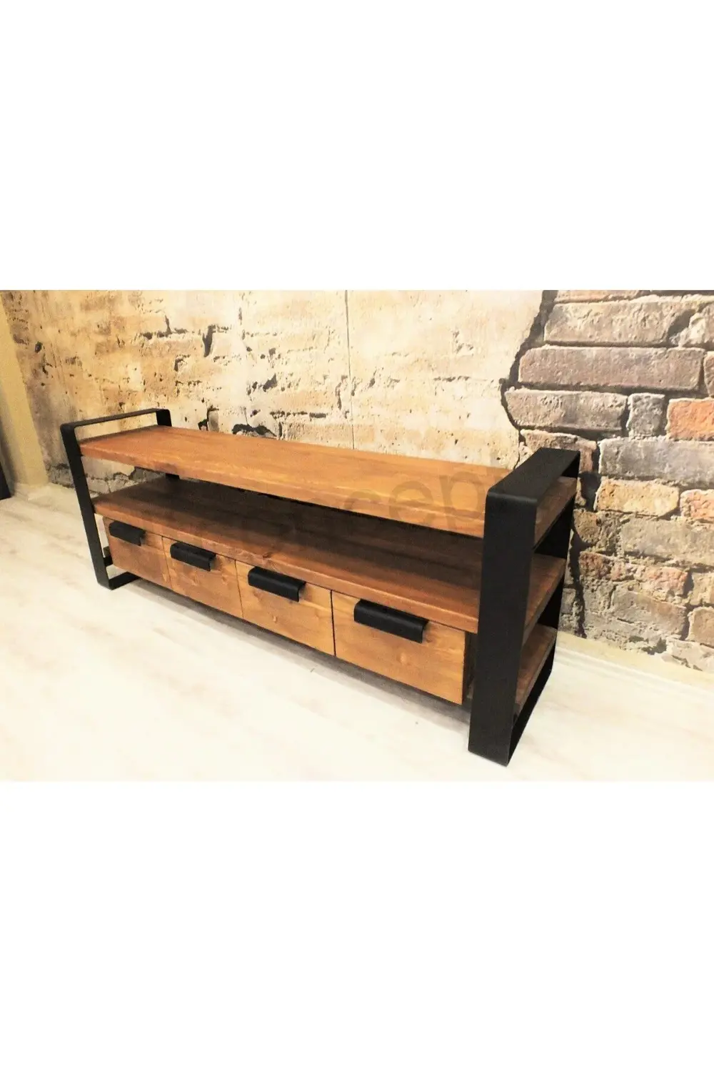 Doğal Ahşap Açık Ceviz Renk TV Ünitesi(Uzunluk: 140cm- Yükseklik: