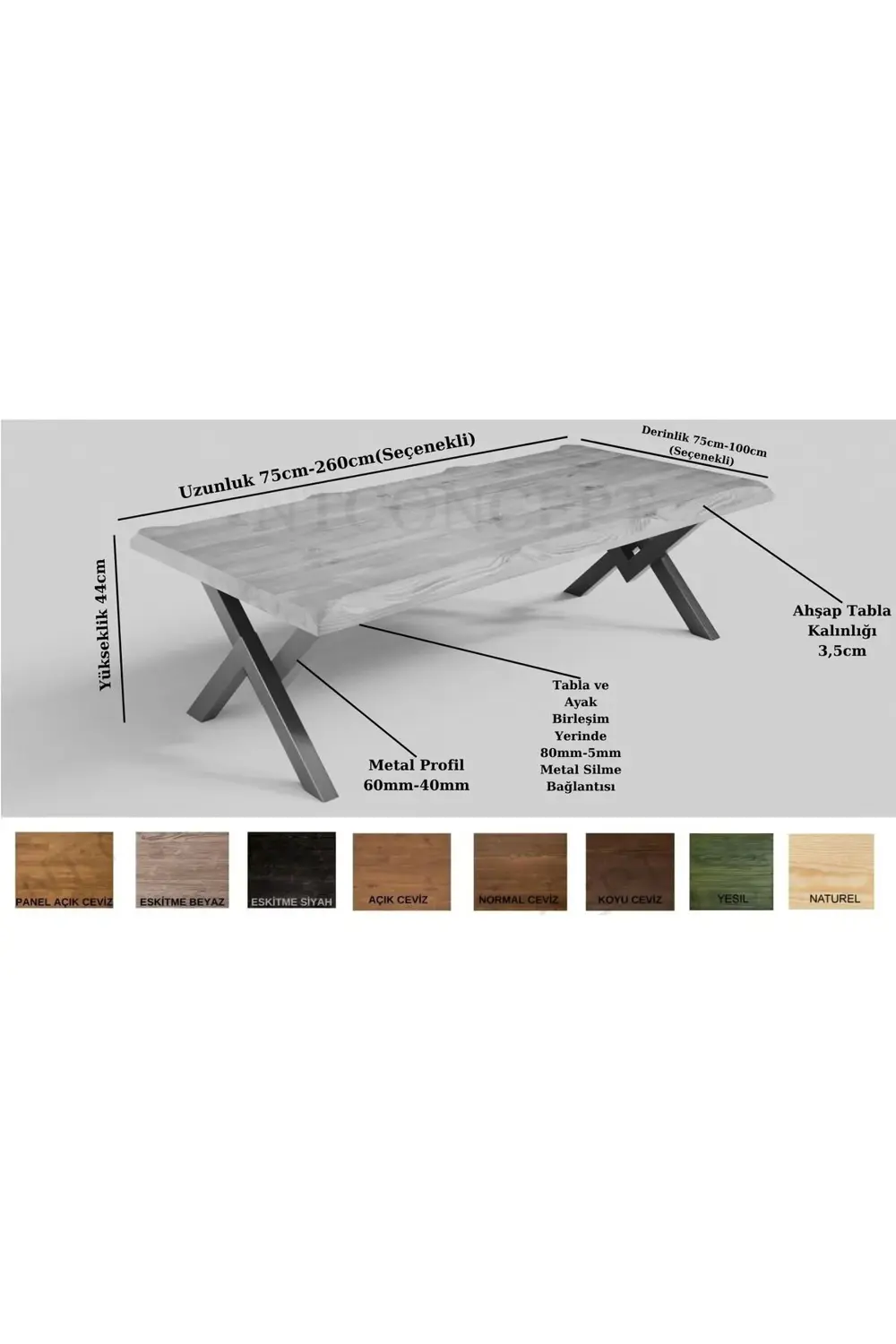 Nt Concept Doğal Ahşap Açık Ceviz V Ayak Sehpa(Boy180cm-En75cm-H44cm)
