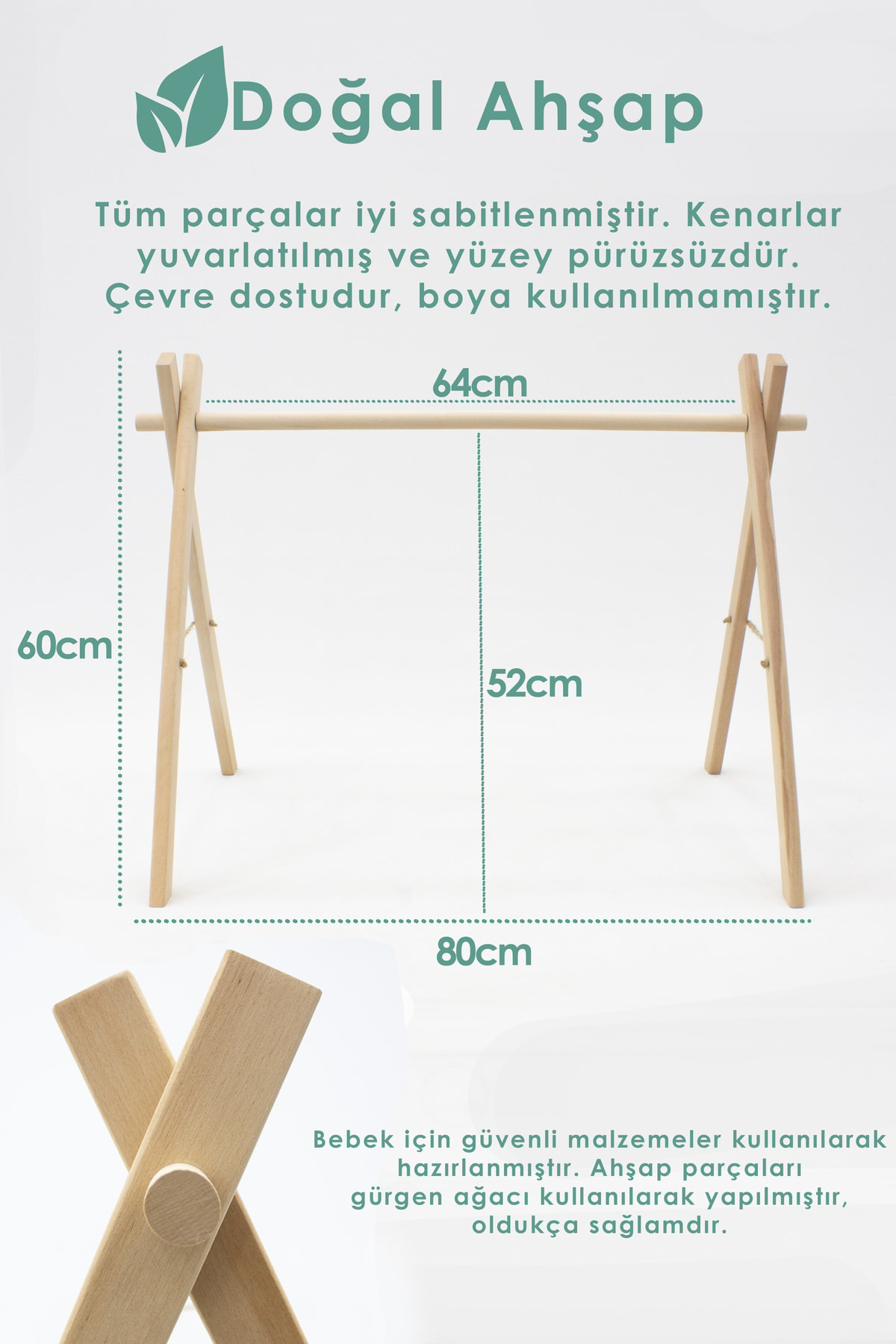 Mordesign Doğal Ahşap Bebek Egzersiz Aleti, Bebek Ahşap Oyun Alani, 3'Lü El