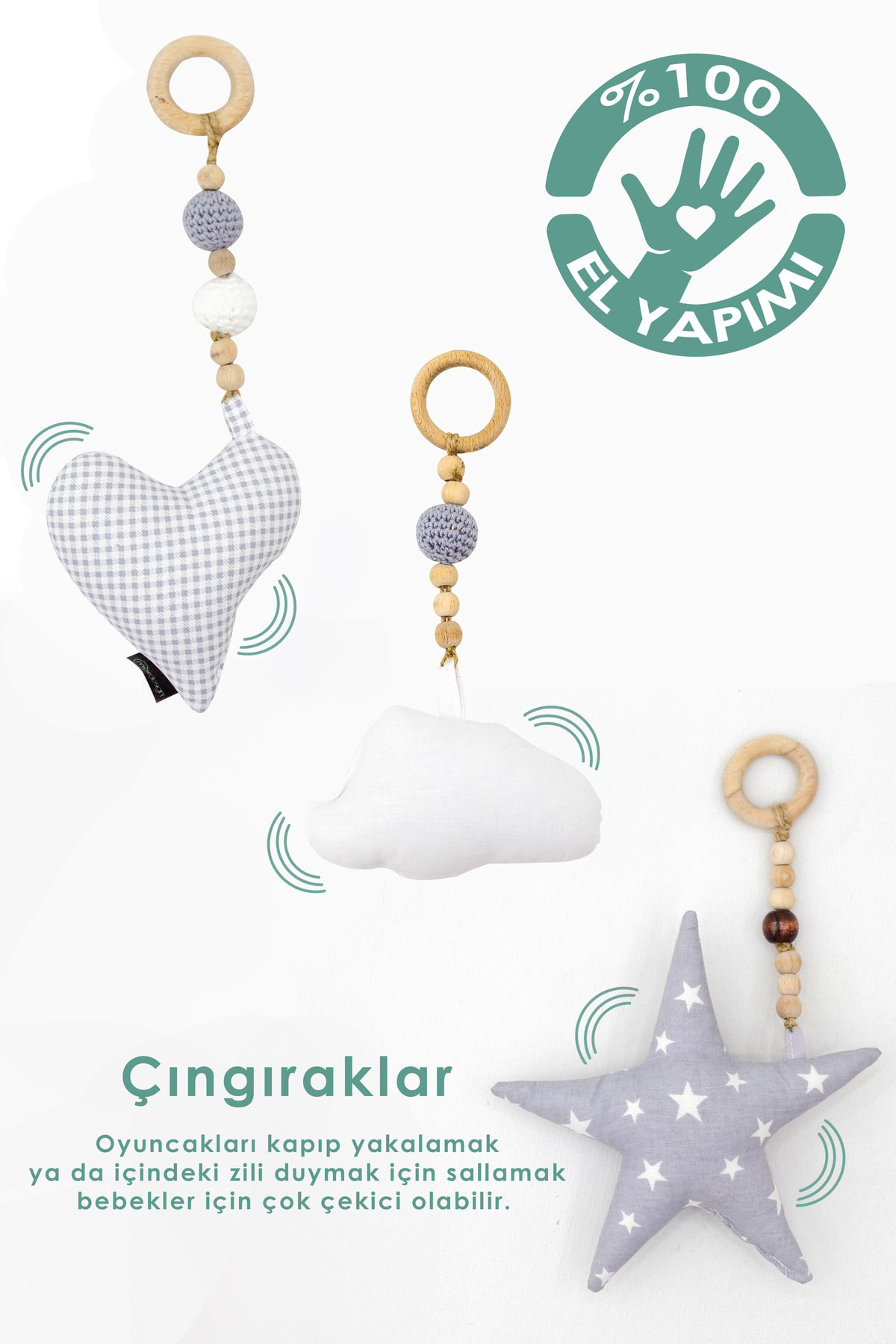 Mordesign Doğal Ahşap Bebek Egzersiz Aleti, Bebek Ahşap Oyun Alani, 3'Lü El