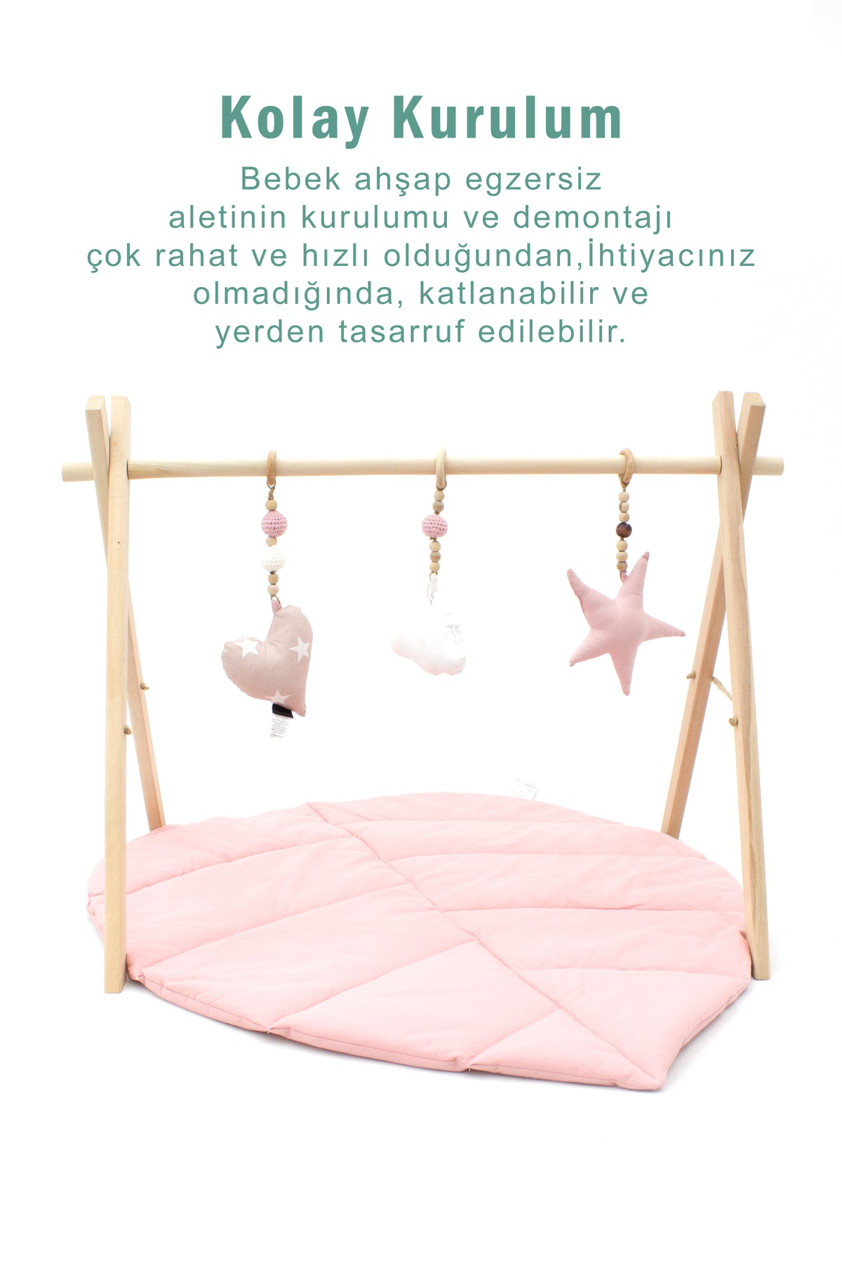 Mordesign Doğal Ahşap Bebek Egzersiz Aleti, Bebek Ahşap Oyun Alani, 3'Lü El