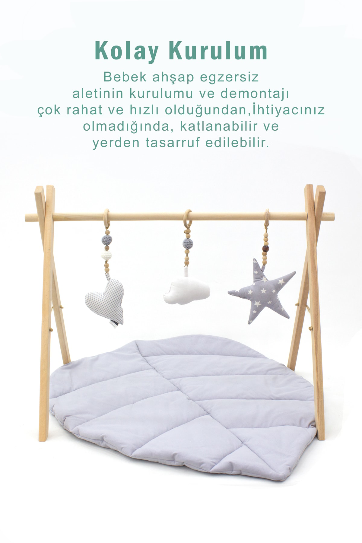 Mordesign Doğal Ahşap Bebek Egzersiz Aleti, Bebek Ahşap Oyun Alani, 3'Lü El