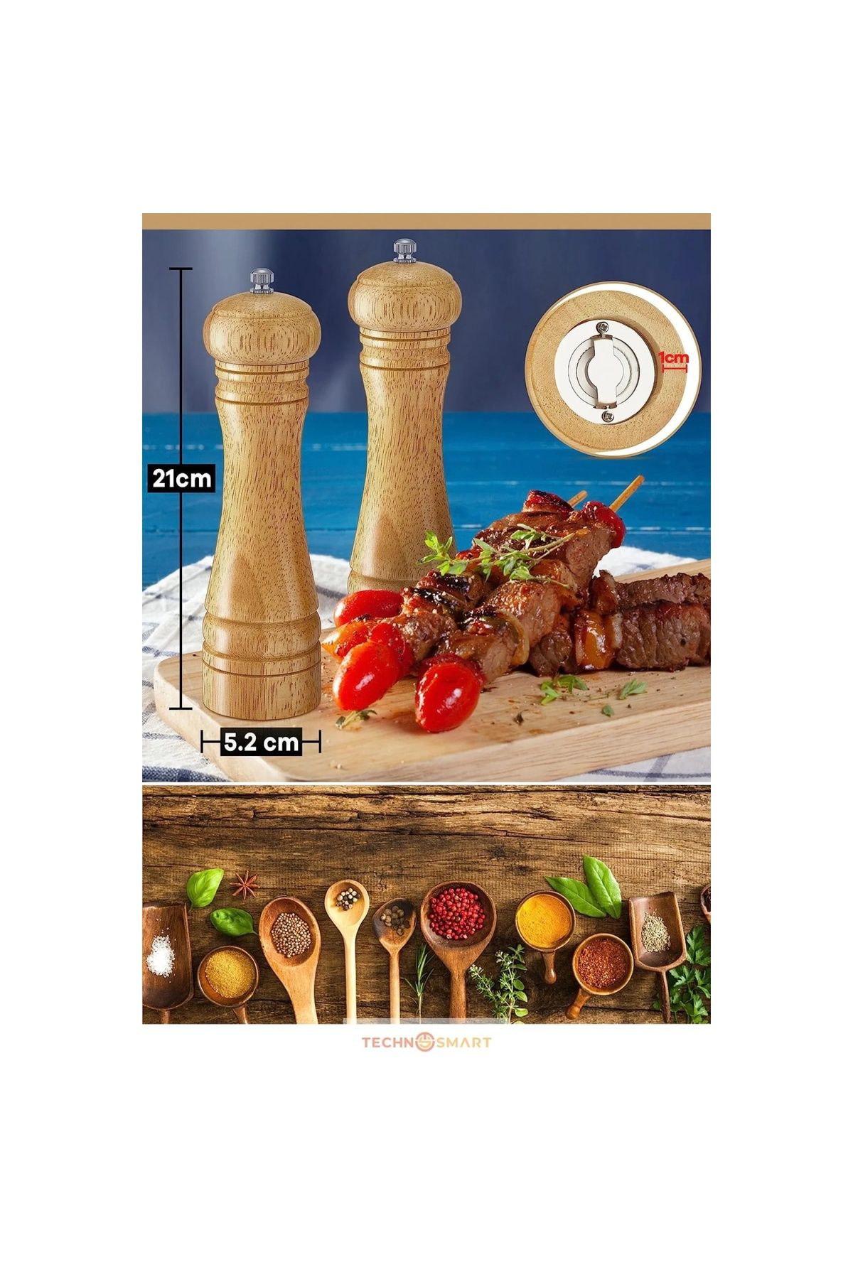 Zs Demir Doğal Ahşap Değirmen Karabiber Tuz Kahve Baharat Öğütücü Manuel E