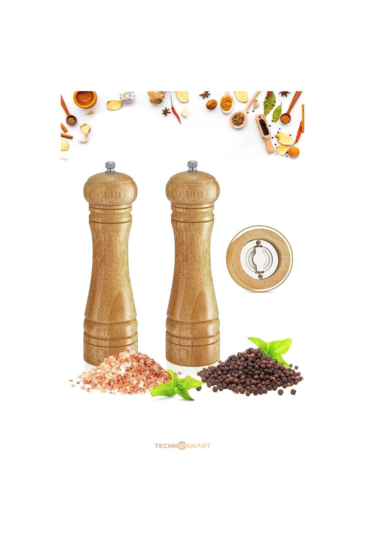 Zs Demir Doğal Ahşap Değirmen Karabiber Tuz Kahve Baharat Öğütücü Manuel E