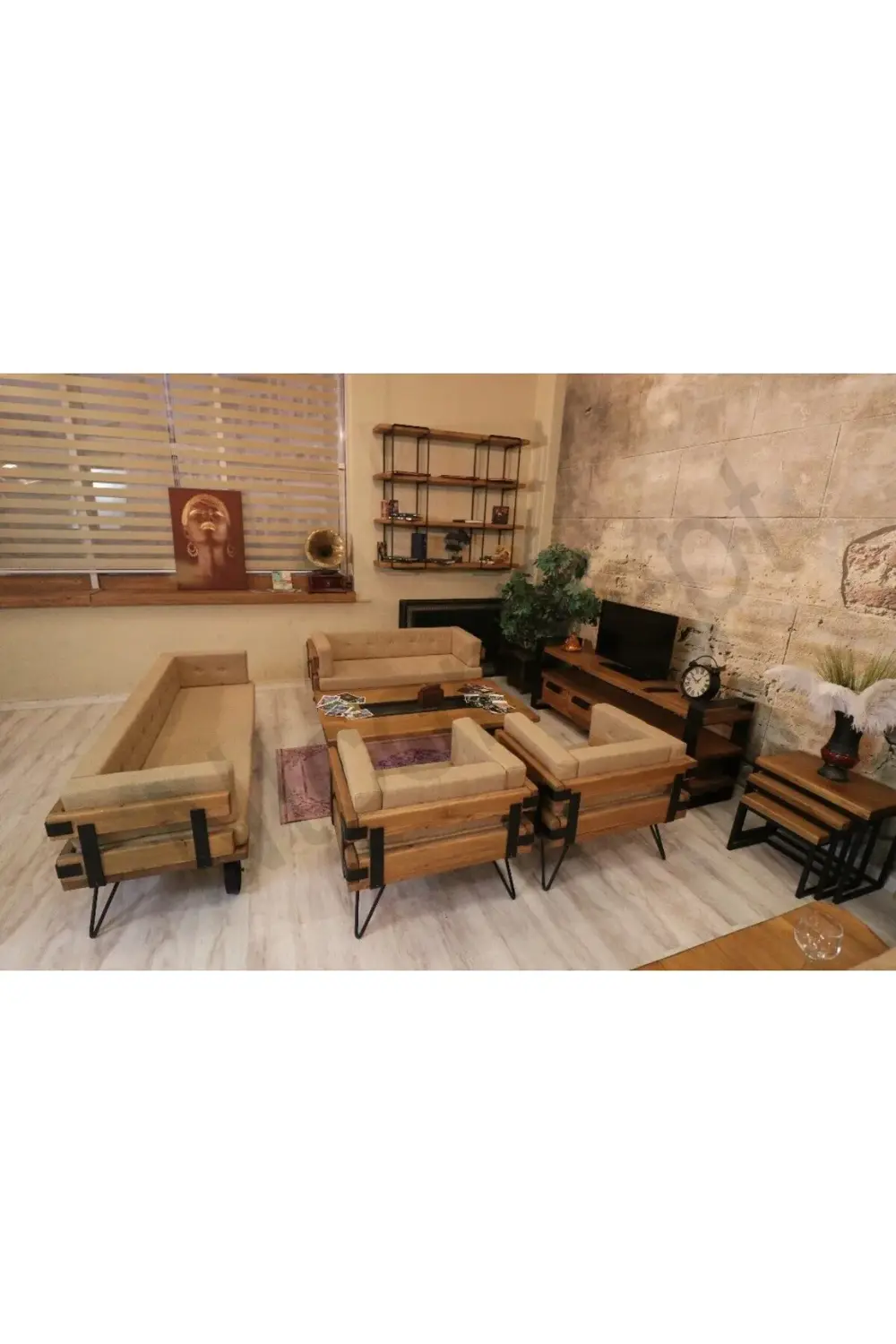 Nt Concept Doğal Ahşap Koltuk Takımı(3-2-1-1)