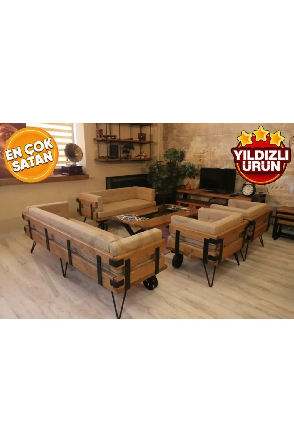 Nt Concept Doğal Ahşap Koltuk Takımı(3-2-1-1)