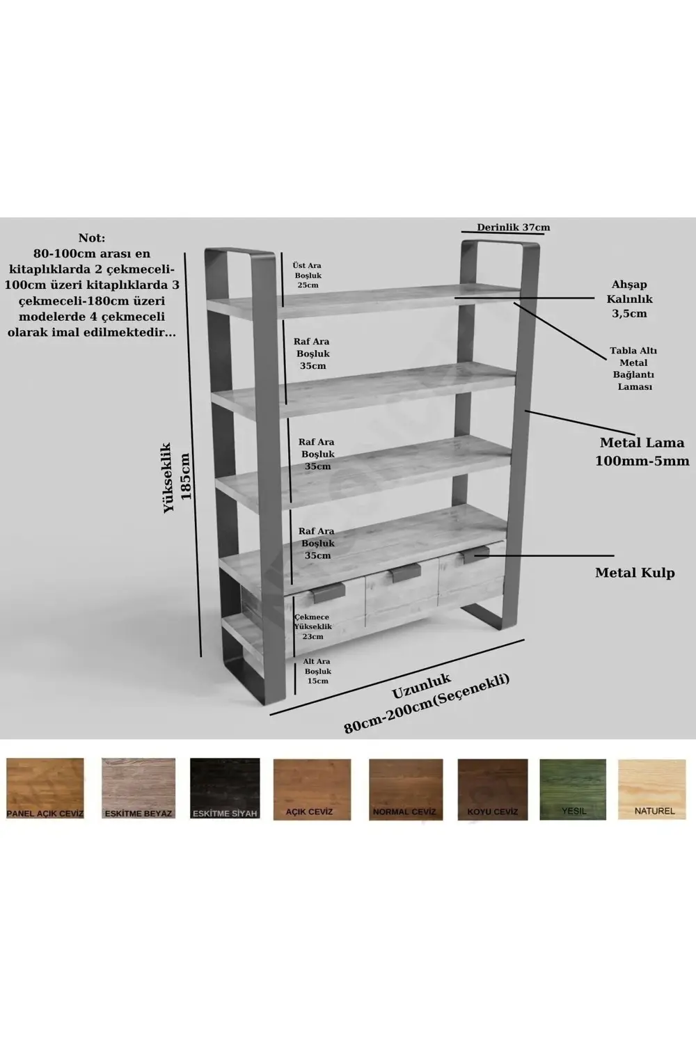 Nt Concept Doğal Ahşap Ofis Kitaplık(En: 100 Cm - Yükseklik: 185 Cm- Derinli